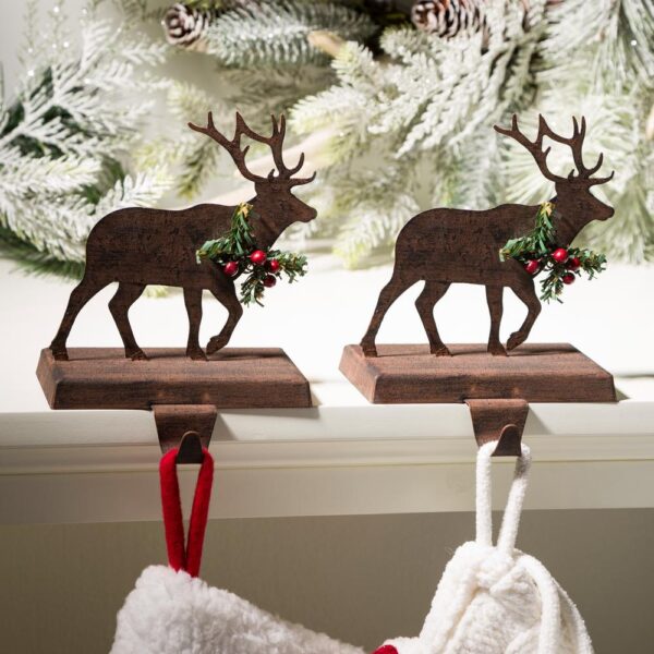 Glitzhome Wooden/Metal Reindeer Stocking Holder (2-Pack)