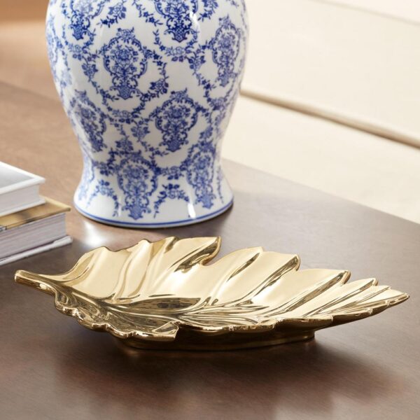 Home Decorators Collection Gold Ceramic Decorative Leaf Tray