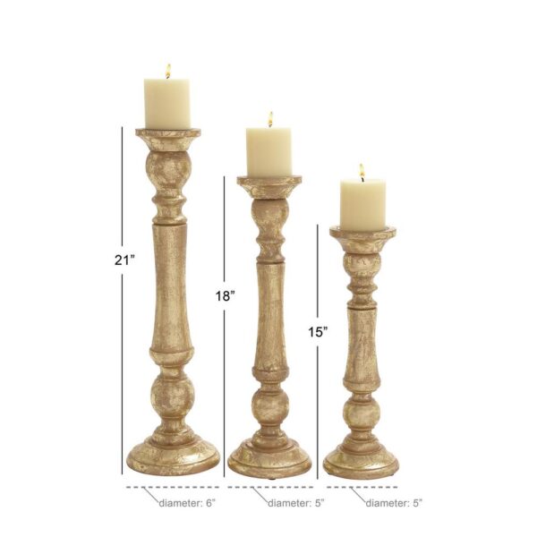 LITTON LANE 18 in. and 15 in. Golden Mango Wood Candle Holder