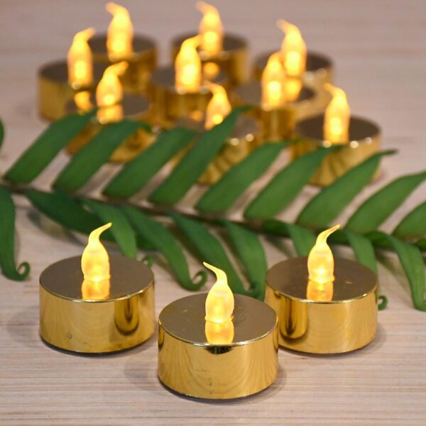 LUMABASE Battery Operated Gold Plated LED Tea Lights (12-Count)