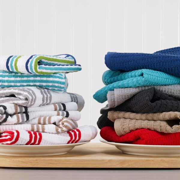 RITZ T-Fal Charcoal Cotton Utensils Print, Solids and Stripes Kitchen Textile Set (Set of 9)