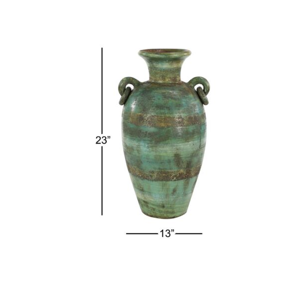 LITTON LANE Distressed Green, Black, and Yellow Terracotta Amphora Decorative Vase