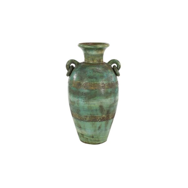 LITTON LANE Distressed Green, Black, and Yellow Terracotta Amphora Decorative Vase