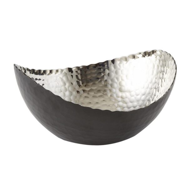 Elegance 7.25 in. by 6.5 in. Hammered Eclipse Oval Bowl in Black and Silver
