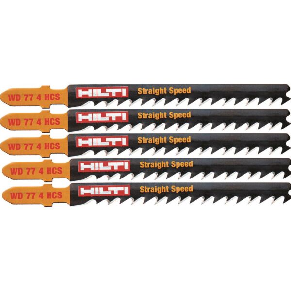 Hilti 3 in. 6 TPI WD 77 4 High Carbon Steel T-Shank Premium Jig Saw Blade for Cutting Wood Up to 50 mm Thick (5-Pack)