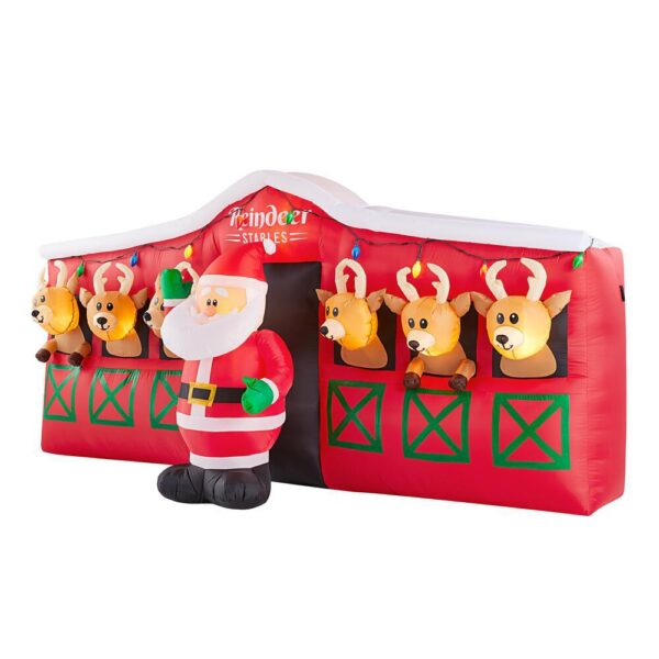 Home Accents Holiday 9 ft Giant-Sized LED Inflatable Santa's Stable with Reindeer
