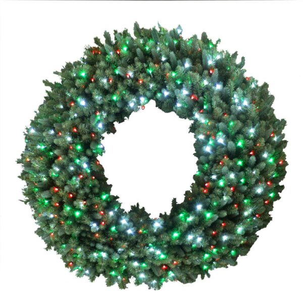 Home Accents Holiday 60 in. Christmas Bright Spruce Artificial Wreath with Red, Green, Cool White Lights