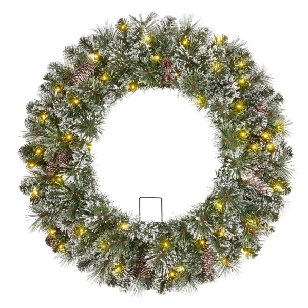 Home Accents Holiday 30in. Sparkling Amelia Pine Battery Operated Pre-lit LED Artificial Christmas Wreath with 50 Warm White Micro-Dot Lights