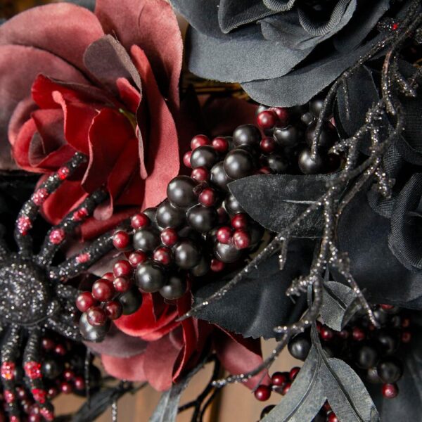Home Accents Holiday 30 in. Black Burgundy Halloween Rose Wreath