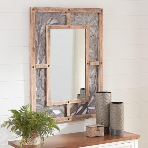 Home Decorators Collection Medium Rectangle Wood & Metal Antiqued Farmhouse Accent Mirror (39 in. H x 29 in. W)