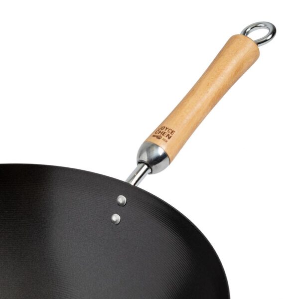 Honey-Can-Do Joyce Chen 14 in. Black with Birchwood Handle Carbon Steel Non-Stick Wok