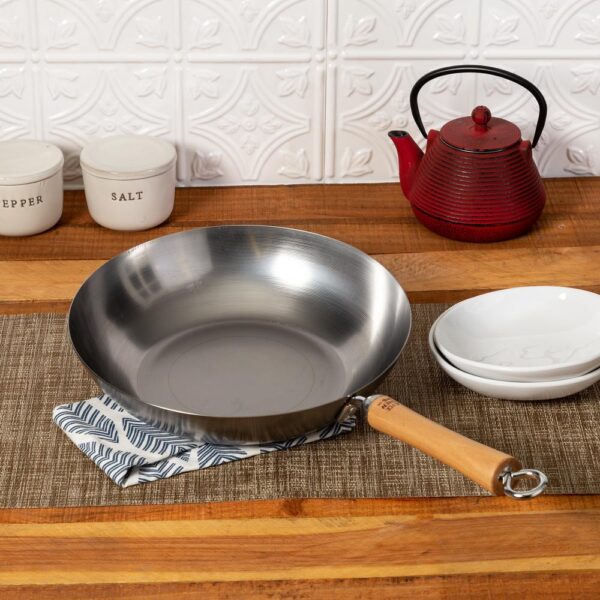 Honey-Can-Do Joyce Chen 12 in. Silver Carbon Steel Stir-Fry Pan with Birchwood Handle
