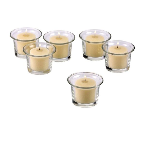 Light In The Dark Clear Glass Lip Votive Candle Holders with Ivory Votive Candles (Set of 12)