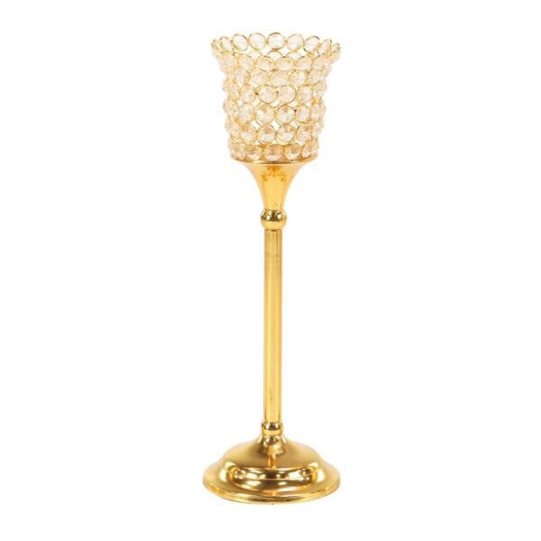 LITTON LANE Gold Aluminum Candle Holders with Bead Accents (Set of 3)
