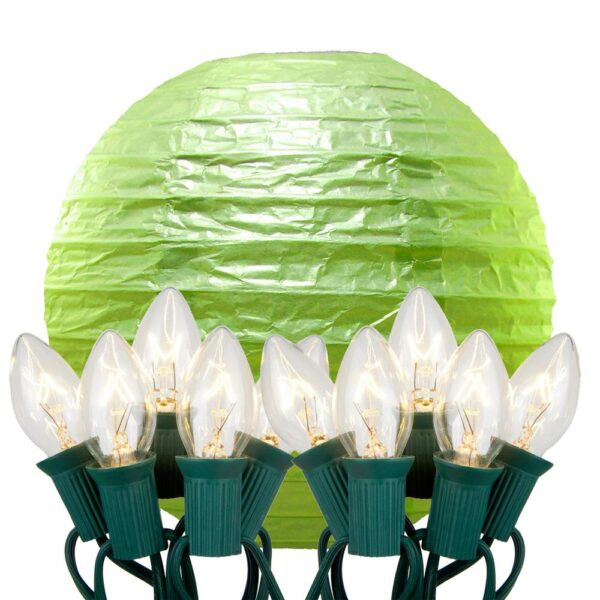 LUMABASE 10 in. 10-Light Green Paper Lantern String Lights