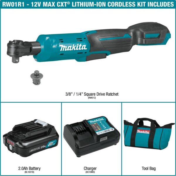 Makita 2.0 Ah 12-Volt MAX CXT Lithium-Ion Cordless 3/8 in./1/4 in. Sq. Drive Ratchet Kit