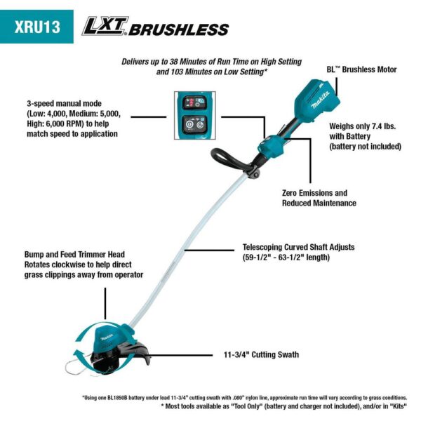 Makita 18-Volt LXT Lithium-Ion Brushless Cordless Curved Shaft String Trimmer (Tool-Only)