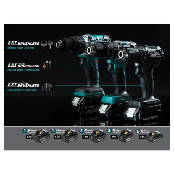 Makita 18V LXT Sub-Compact Brushless 1/2 in. Driver Drill, Impact Wrench and 6-1/2 in. Circ Saw with bonus 18V LXT Starter Pack