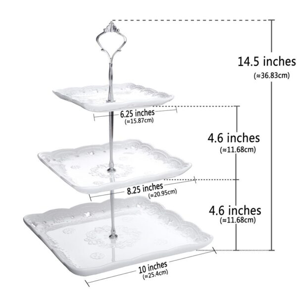 MALACASA 3-Tiered White Cupcake Tower Stand Square Tiered Serving Tray Dessert Stand