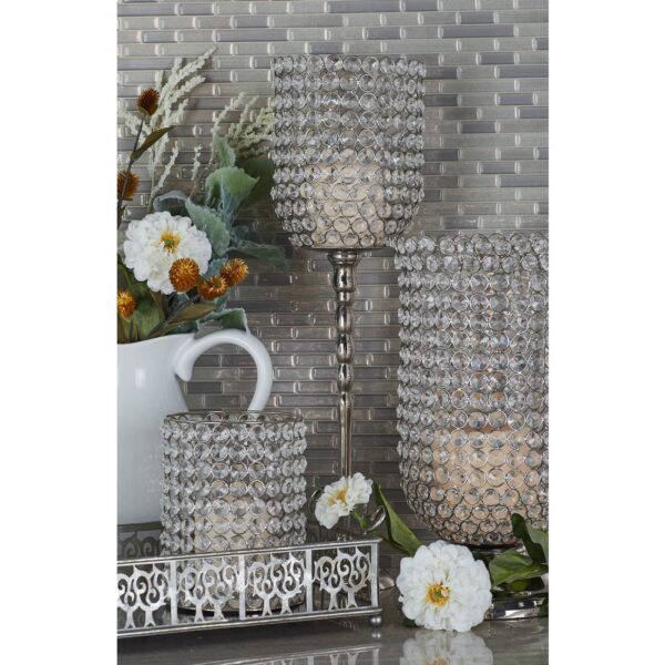 LITTON LANE Clear Acrylic and Aluminum Tall Inverted Bell Candle Holder