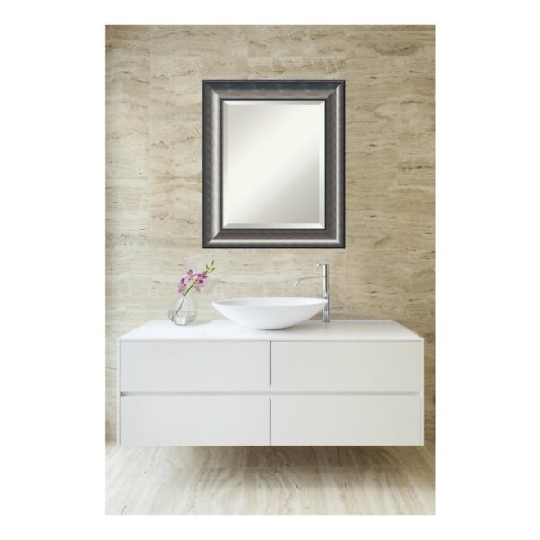 Amanti Art Quick Metallic Silver Scoop Wood 22 in. W x 26 in. H Single Contemporary Bathroom Vanity Mirror