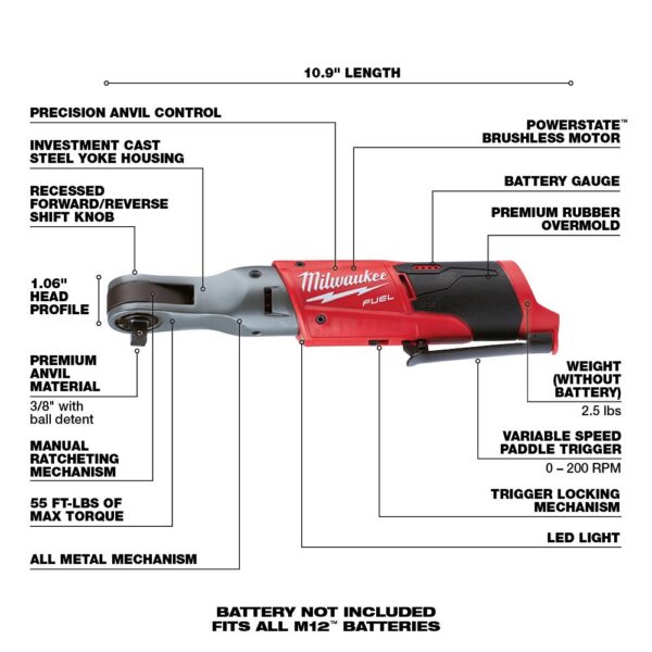 Milwaukee M12 FUEL 12-Volt Lithium-Ion Brushless Cordless 3/8 in. Ratchet and Impact and Inflator Combo Kit (Tool-Only Kit)