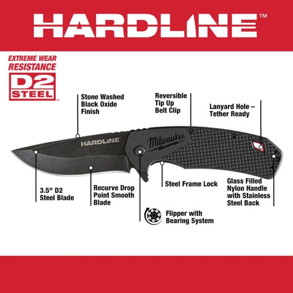 Milwaukee 3.5 in. Hardline D2 Steel Smooth Blade Pocket Folding Knife