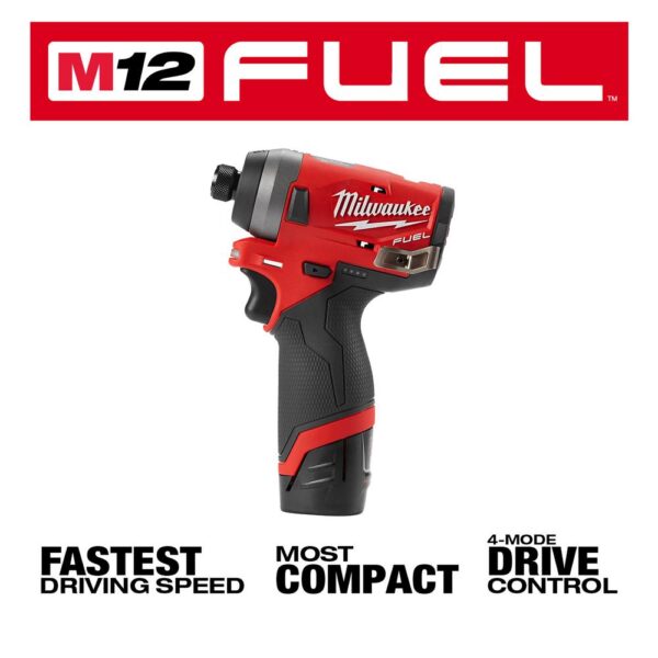 Milwaukee M12 FUEL 12-Volt Lithium-Ion Brushless Cordless 1/4 in. Hex Impact Driver Kit w/Two 2.0Ah Batteries, Charger&Hard Case