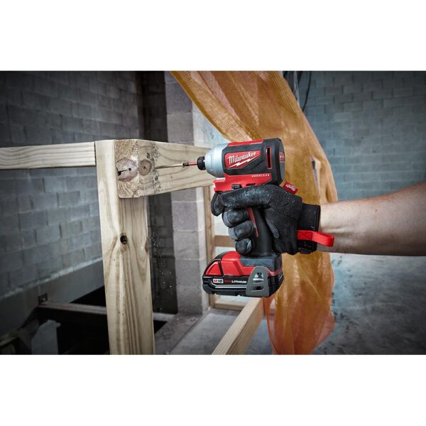 Milwaukee M18 18-Volt Lithium-Ion Compact Brushless Cordless 1/4 in. Impact Driver Kit W/ (1) 2.0 Ah Battery, Charger & Tool Bag