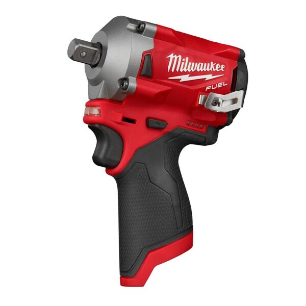 Milwaukee M12 FUEL 12-Volt Lithium-Ion Brushless Cordless Stubby 1/2 in. Impact Wrench with Pin Detent with M12 2.0Ah Battery