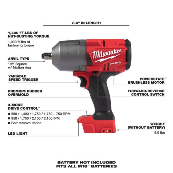 Milwaukee M18 FUEL 18-Volt 1/2 in. Lithium-Ion Brushless Cordless Impact Wrench w/ Friction Ring (2-Tool) w/ Two 6.0Ah Batteries