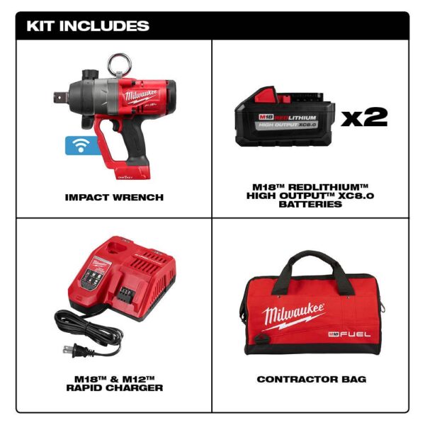 Milwaukee M18 FUEL ONE-KEY 18-Volt Lithium-Ion Brushless Cordless 1 in. Impact Wrench with Friction Ring and Two 8.0 Ah Batteries