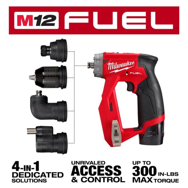 Milwaukee M12 FUEL 12-Volt Lithium-Ion Brushless Cordless 4-in-1 Installation 3/8 in. Drill Driver Kit W/ Bonus 2.0Ah Battery