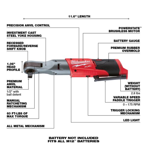 Milwaukee M12 FUEL 12-Volt Lithium-Ion Brushless Cordless Ratchet & Impact Combo Kit (3-Tool) with (2) 2.0Ah Battery & Charger