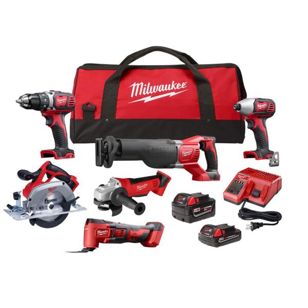 Milwaukee M18 18-Volt Lithium-Ion Cordless Combo Kit (6-Tool) with Two Batteries, Charger and Tool Bag