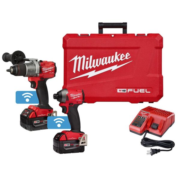Milwaukee M18 FUEL ONE-KEY 18-Volt Lithium-Ion Brushless Cordless Hammer Drill/Impact Driver Combo Kit Two 5.0 Ah Batteries Case