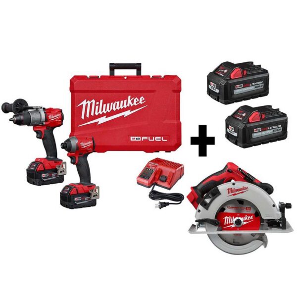 Milwaukee M18 FUEL 18-Volt Lithium-Ion Brushless Hammer Drill/Circular Saw/ Impact Driver Kit with Two 5.0 & Two 6.0 Batteries