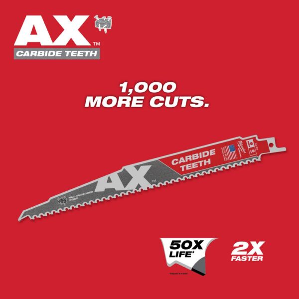 Milwaukee 9 in. 5 TPI AX Carbide Teeth Demo Nail Embedded Wood Cutting SAWZALL Reciprocating Saw Blade (1-Pack)