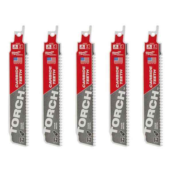 Milwaukee 6 in. 7 TPI TORCH Carbide Teeth Thick Metal Cutting SAWZALL Reciprocating Saw Blade (5 Pack)