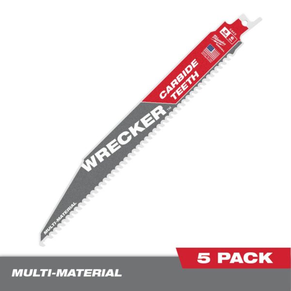 Milwaukee 9 in. 6 TPI WRECKER Carbide Teeth Multi-Material Cutting SAWZALL Reciprocating Saw Blade (5-Pack)