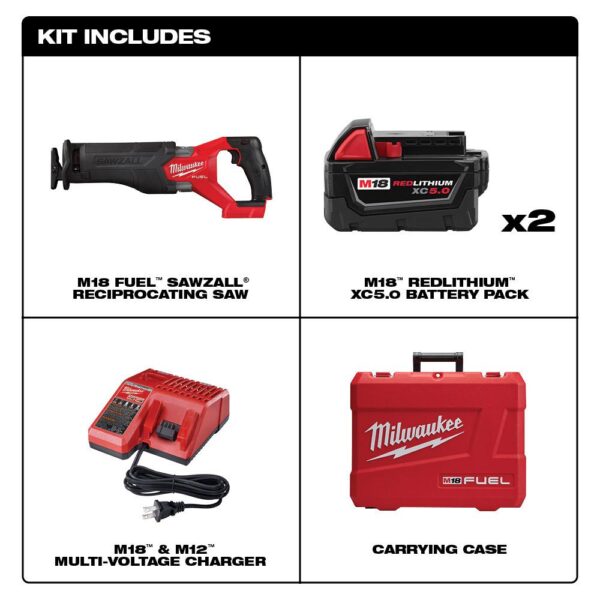Milwaukee M18 FUEL 18-Volt Lithium-Ion Brushless Cordless SAWZALL Reciprocating Saw Kit w/Two 5.0 Ah Batteries Charger & Hard Case