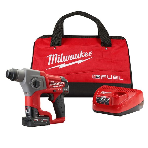 Milwaukee M12 FUEL 12-Volt Lithium-Ion Brushless Cordless 5/8 in. SDS-Plus Rotary Hammer Kit with One 4.0Ah Battery and Bag