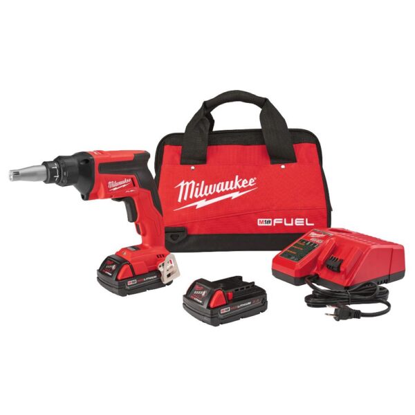 Milwaukee M18 FUEL 18-Volt Lithium-Ion Brushless Cordless Compact Drywall Screw Gun Kit w/(2) 2.0Ah Batteries, Charger, Tool Bag