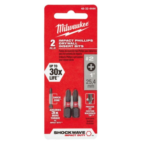 Milwaukee #2 Philips SHOCKWAVE Impact Duty Steel Insert Bit Set (2-Pack)