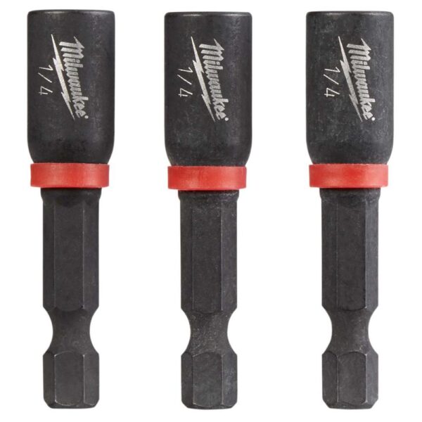 Milwaukee 1/4 in. x 1-7/8 in. Shockwave Magnetic Nut Driver Bit (3-Pack)