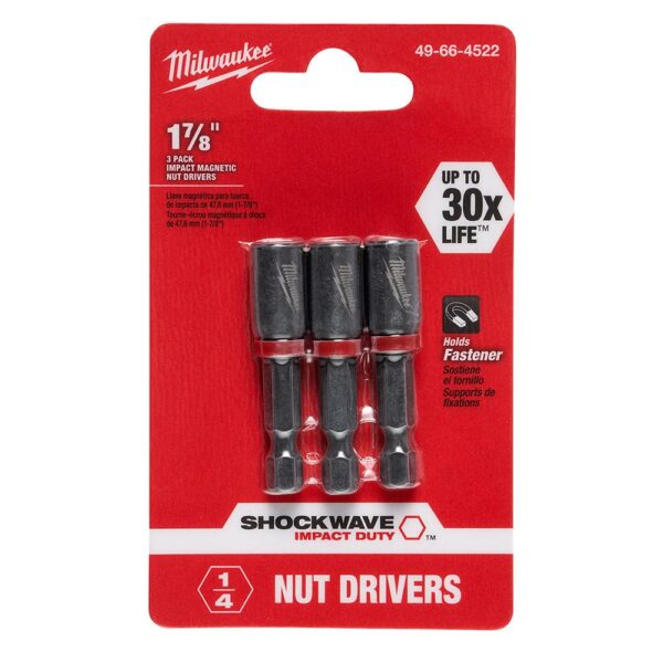 Milwaukee 1/4 in. x 1-7/8 in. Shockwave Magnetic Nut Driver Bit (3-Pack)
