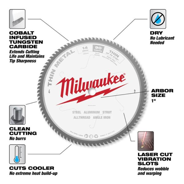 Milwaukee 14 in. x 90 Carbide Teeth Thin Metal Cutting Circular Saw Blade