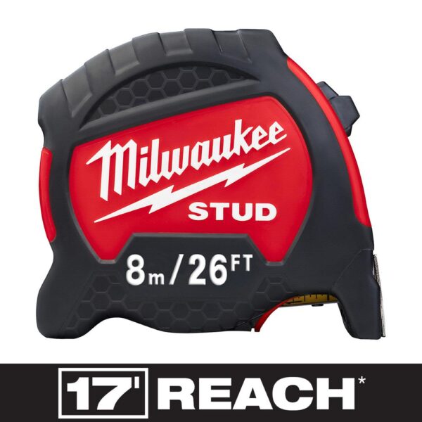 Milwaukee 8 m/26 ft. x 1.3 in. Gen II STUD Tape Measure with 17 ft. Reach