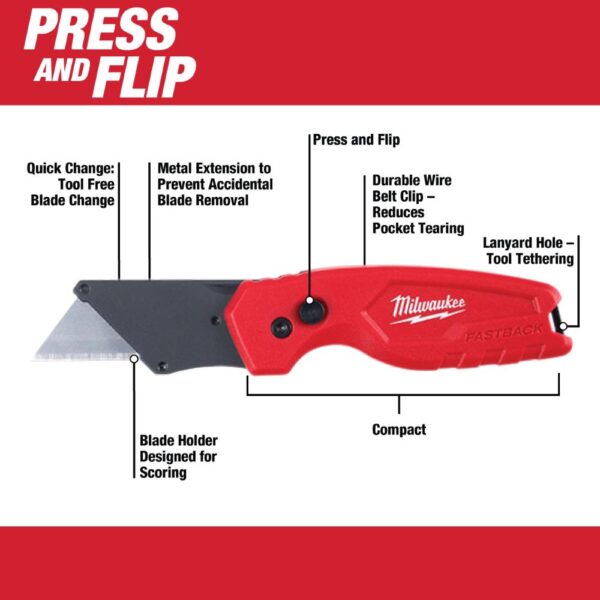 Milwaukee FASTBACK Compact Folding Utility Knife (3-Piece) with Utility Blade (50-Pack)