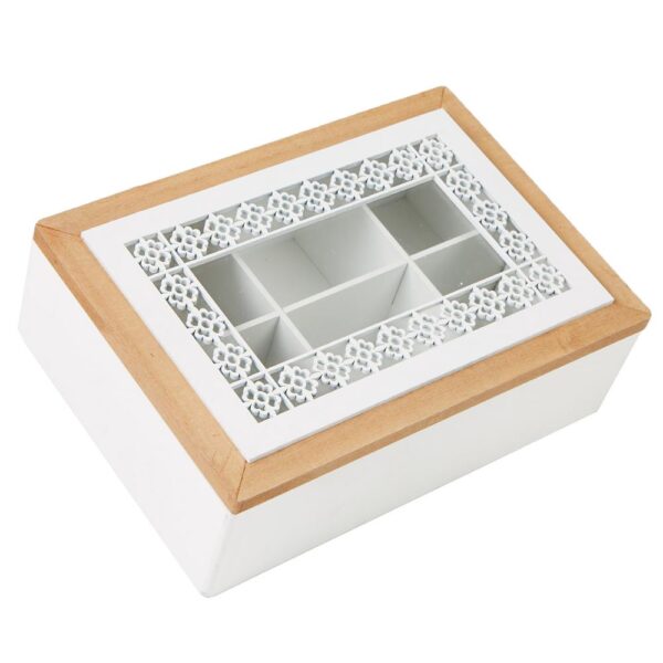 Mind Reader Brown Tea Box Storage Holder with Glass Window Wood Pattern